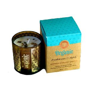 ARÔME Organická vykurovacia sviečka 200g v skle so zlatou fóliou, Frankincense & Myrrh 1ks