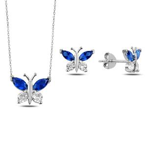 Klenoty Amber Strieborná sada šperkov trblietavé kolieska modrý kameň - náušnice, náhrdelník